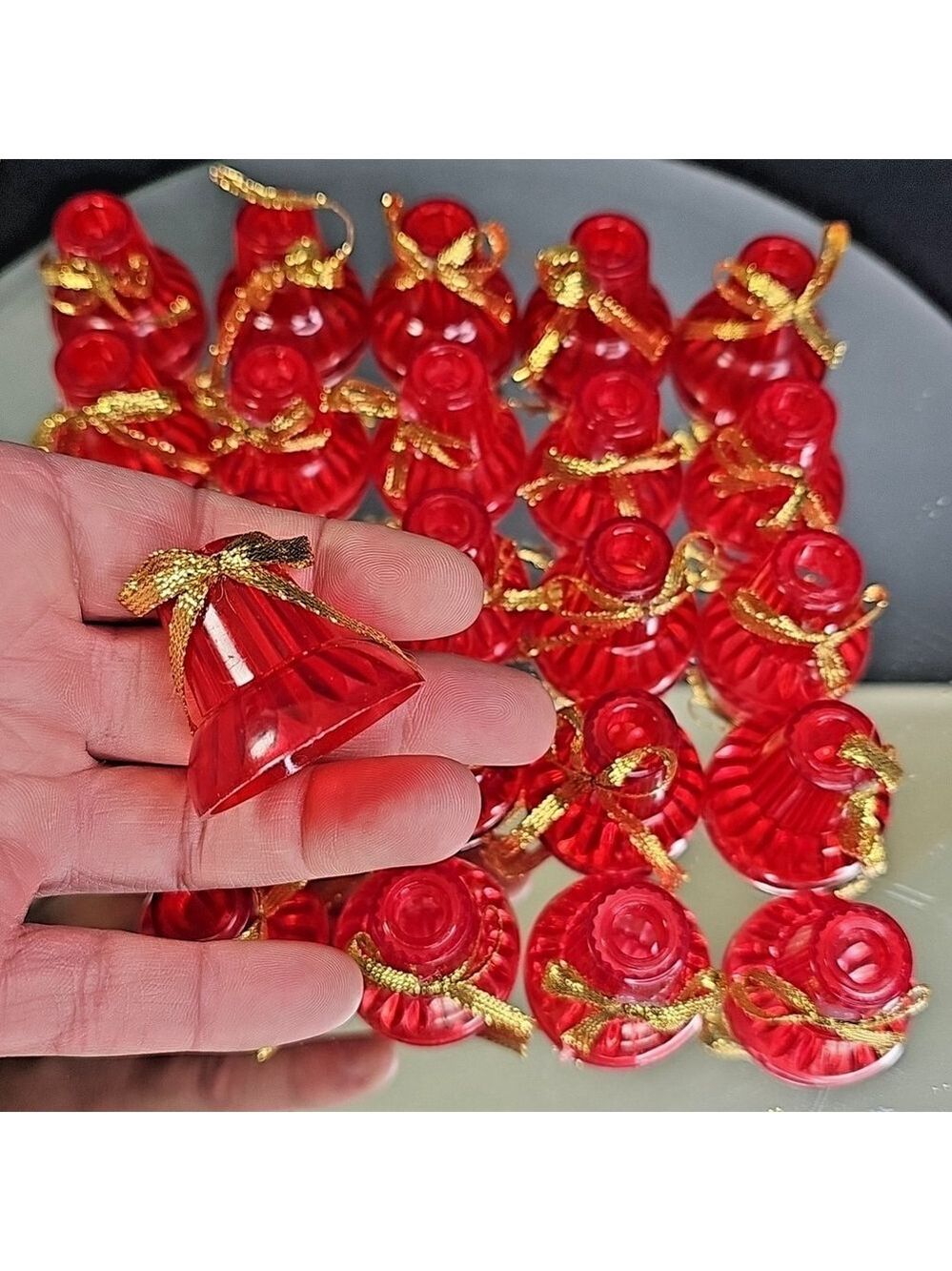 Vintage Mini Light Red Bell Overs Set Of 25pcs Christmas Light Covers Good Cond